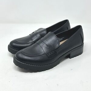 Vintage 7 Eight Glynne Black Penny Loafers Lug Sole Platform Womens 7.5 M